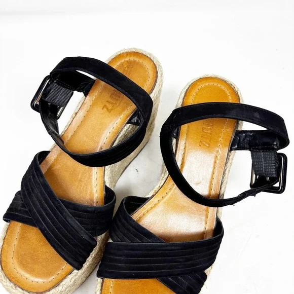 Schutz Black Suede Espadrille Platform Wedge Sandals Size 7.5 Natural Neutral - Picture 3 of 8